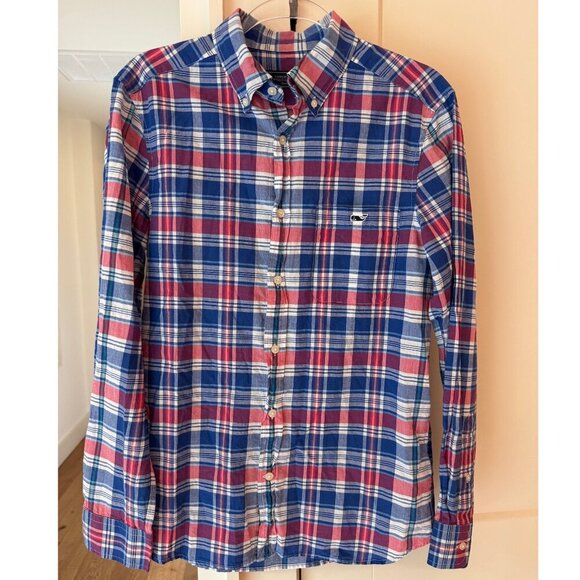 Vineyard Vines Red White Blue Plaid Whale Logo Button-Down Shirt | Size S - Picture 1 of 9